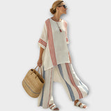 Brigitta™ - Rövid ujjú tunika és wide leg nadrág szett