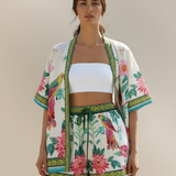 Orsolya™ - Trópusi virágmintás kimonó és rövidnadrág szett