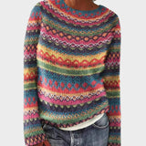 Szilvia™ - Színes mintás kötött pulóver