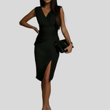 Klári™ - V-nyakú koktélruha oldalsó hasítékkal