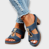 Arany™ - Áttört bőr szandál strassz charmmal és blokksarokkal