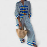 Dorottya™ - Grafikus Mintás Ing és Nadrág Szett