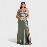 Szonja™ - Szatén slip ruha drapírozott nyakkal