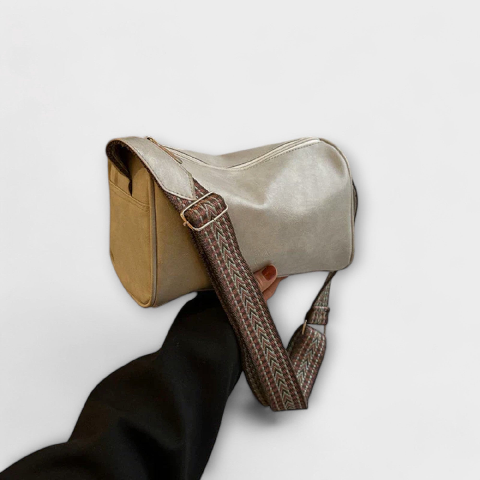 Bíborka™ - Fényes bőr mini táska jacquard pánttal