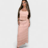 Ilona™ - Texturált halter crop top és maxi szoknya szett