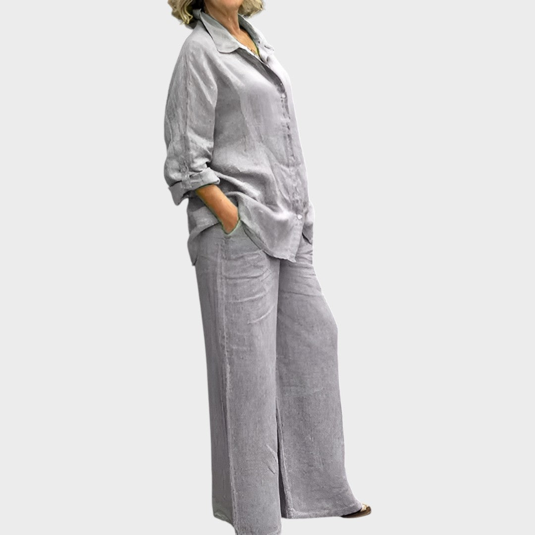 Ulrika™ - Len ing és wide leg nadrág szett