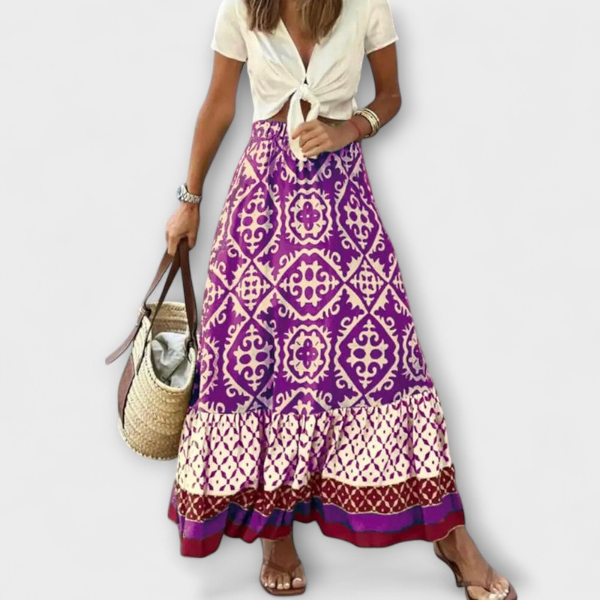 Orsolya™ - Geometrikus mintás szoknya fodros aljjal