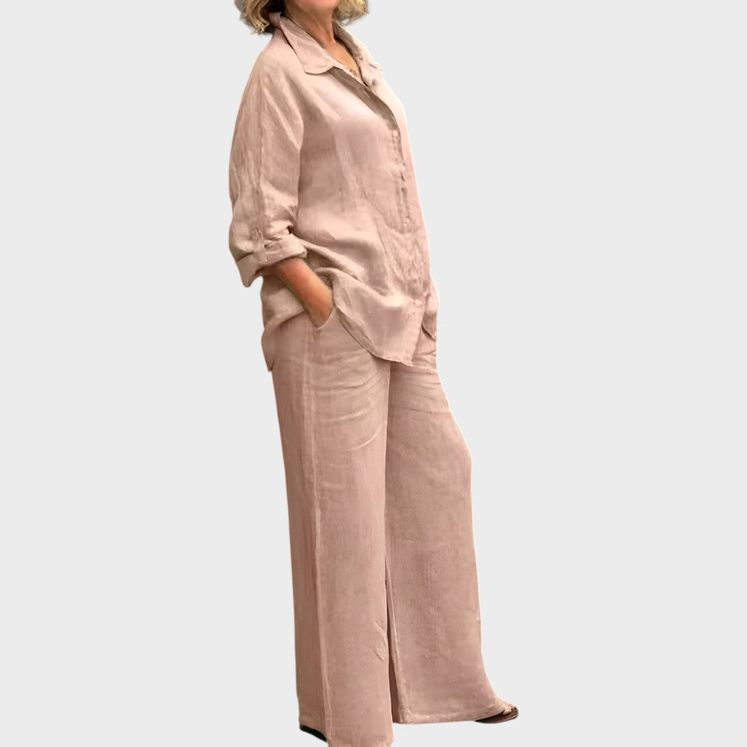 Ulrika™ - Len ing és wide leg nadrág szett