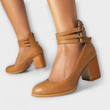 Magdolna™ - Háromcsatos blokksarkú zárt cipő bokapántokkal