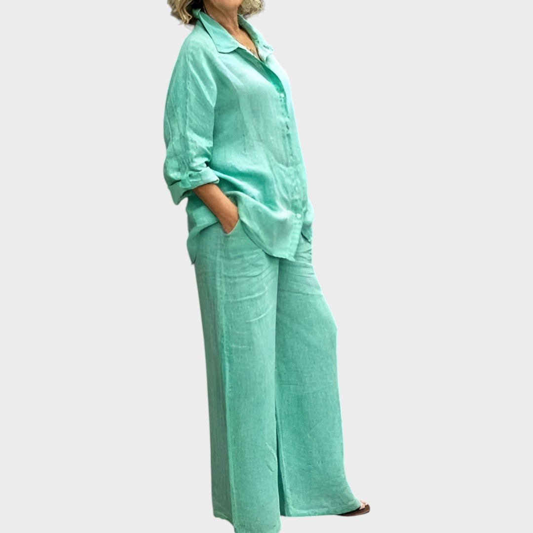 Ulrika™ - Len ing és wide leg nadrág szett