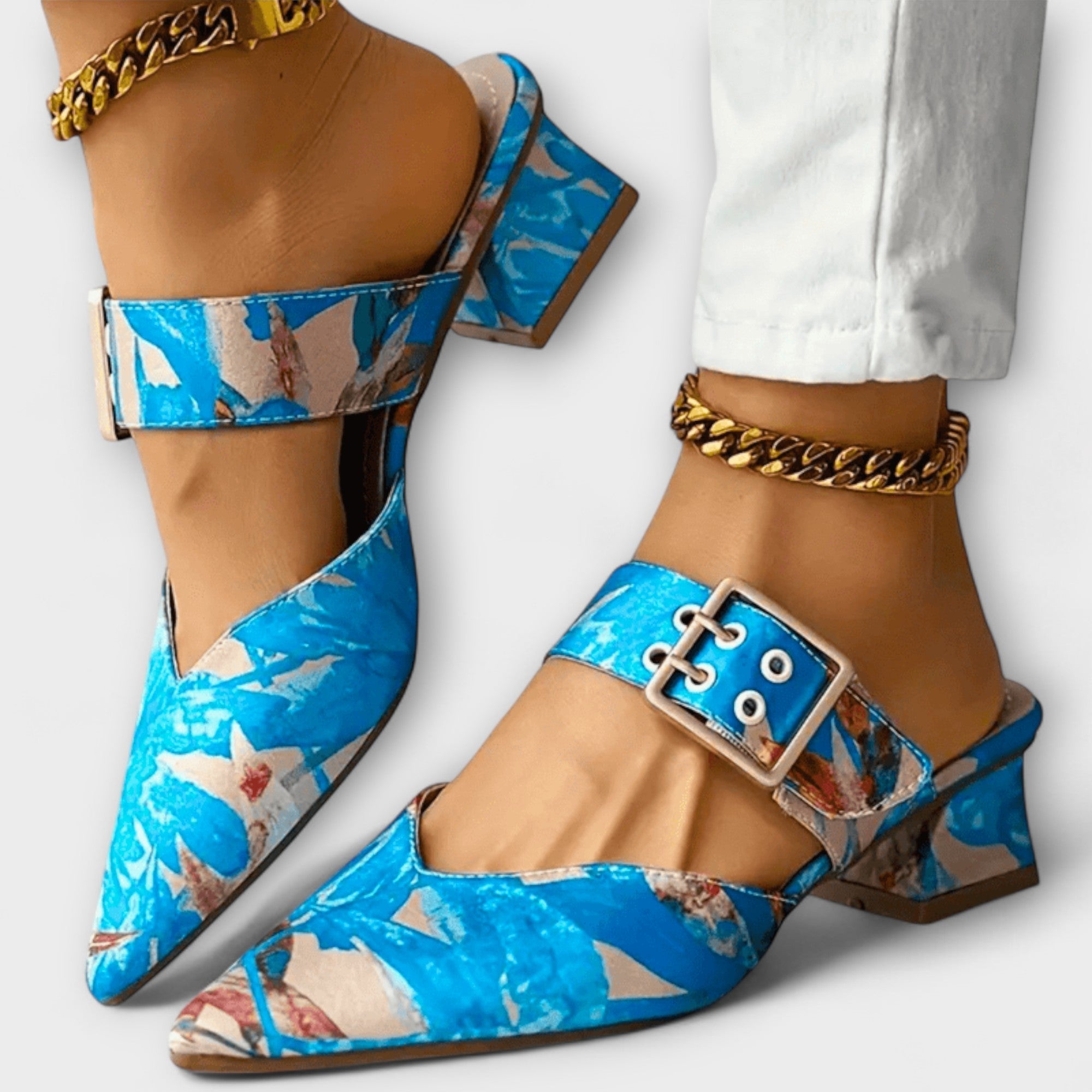 Zita™ - Mintás mule cipő szögletes csattal