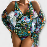 Kamilla™ - Virágmintás egyrészes fürdőruha kimonóval