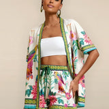 Orsolya™ - Trópusi virágmintás kimonó és rövidnadrág szett