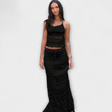 Ilona™ - Texturált halter crop top és maxi szoknya szett