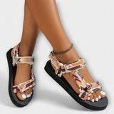 Orsolya™ - Geometrikus mintás tépőzáras lapos szandál