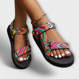 Orsolya™ - Geometrikus mintás tépőzáras lapos szandál