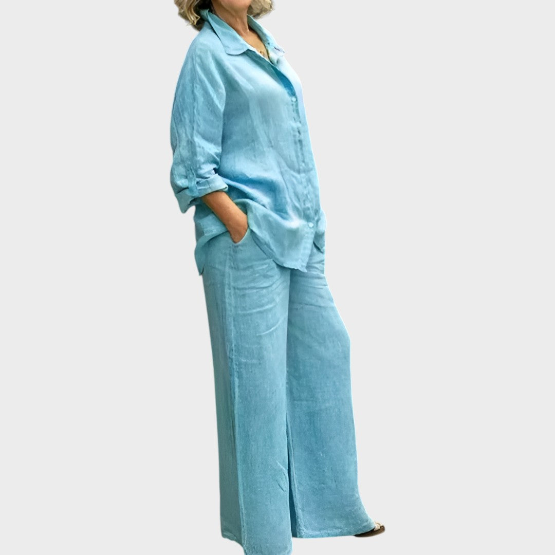 Ulrika™ - Len ing és wide leg nadrág szett