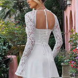 Margit™ - Csipkés ujjú mini ruha masni díszítéssel