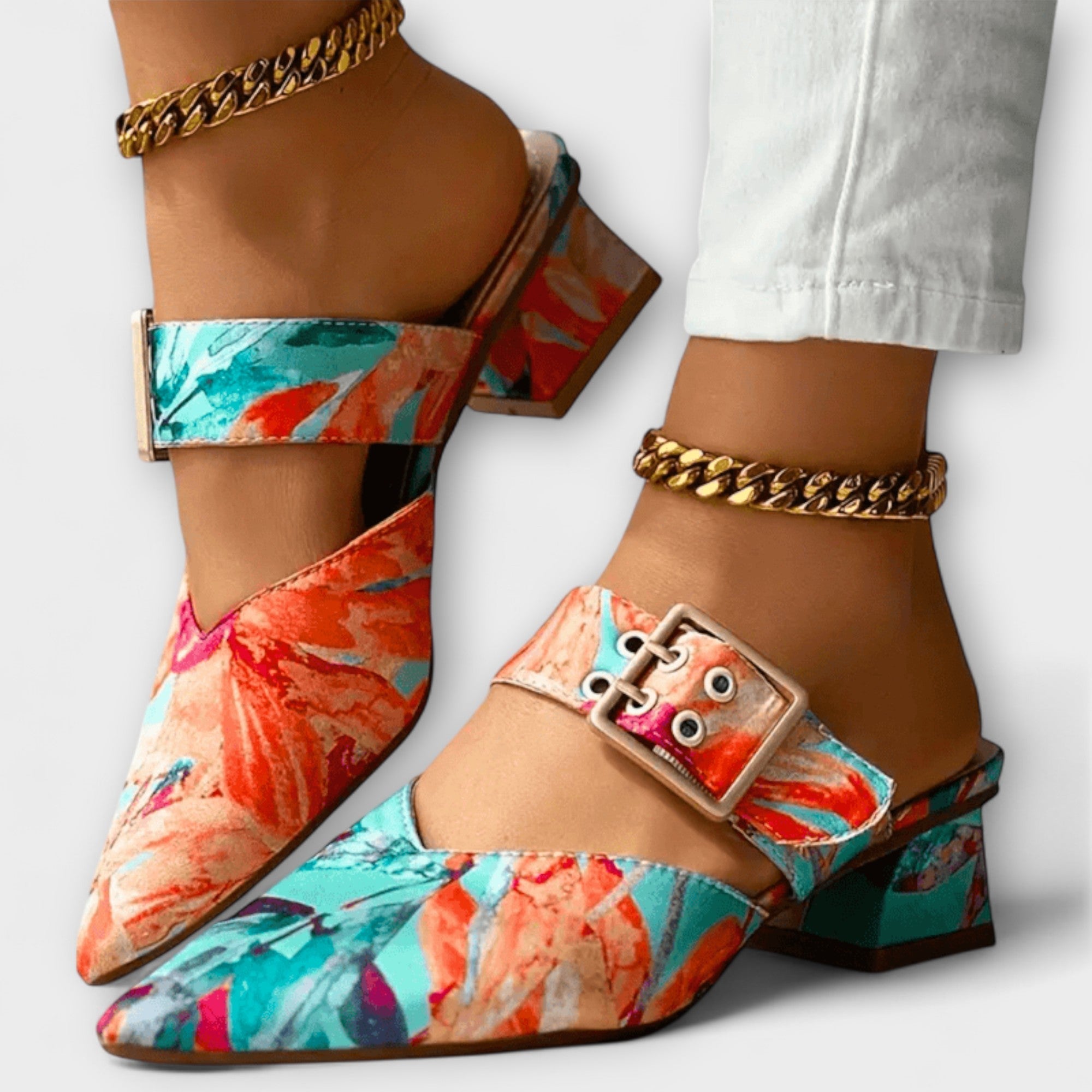 Zita™ - Mintás mule cipő szögletes csattal