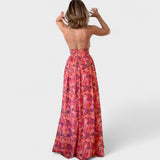 Virág™ - Virágmintás halter nyakú gála ruha