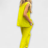 Enikő™ - Vászon ujjatlan top és nadrág szett