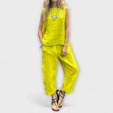 Enikő™ - Vászon ujjatlan top és nadrág szett