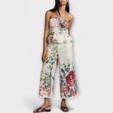 Bíborka™ - Virágmintás fodros tube top és wide leg nadrág szett
