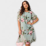 Rózsika™ - Virágmintás ruha fodros szegéllyel