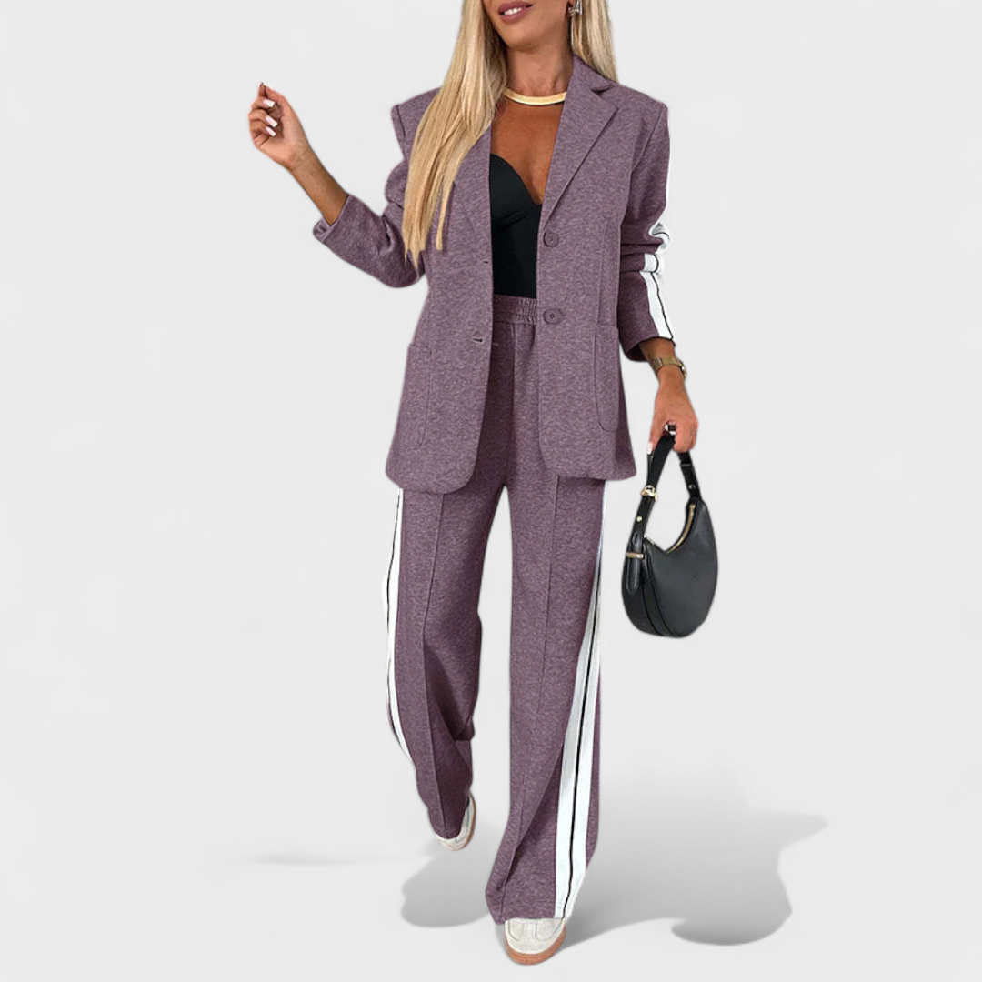Hajnalka™ - Sportos blézer és csíkos wide leg nadrág szett