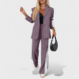 Hajnalka™ - Sportos blézer és csíkos wide leg nadrág szett