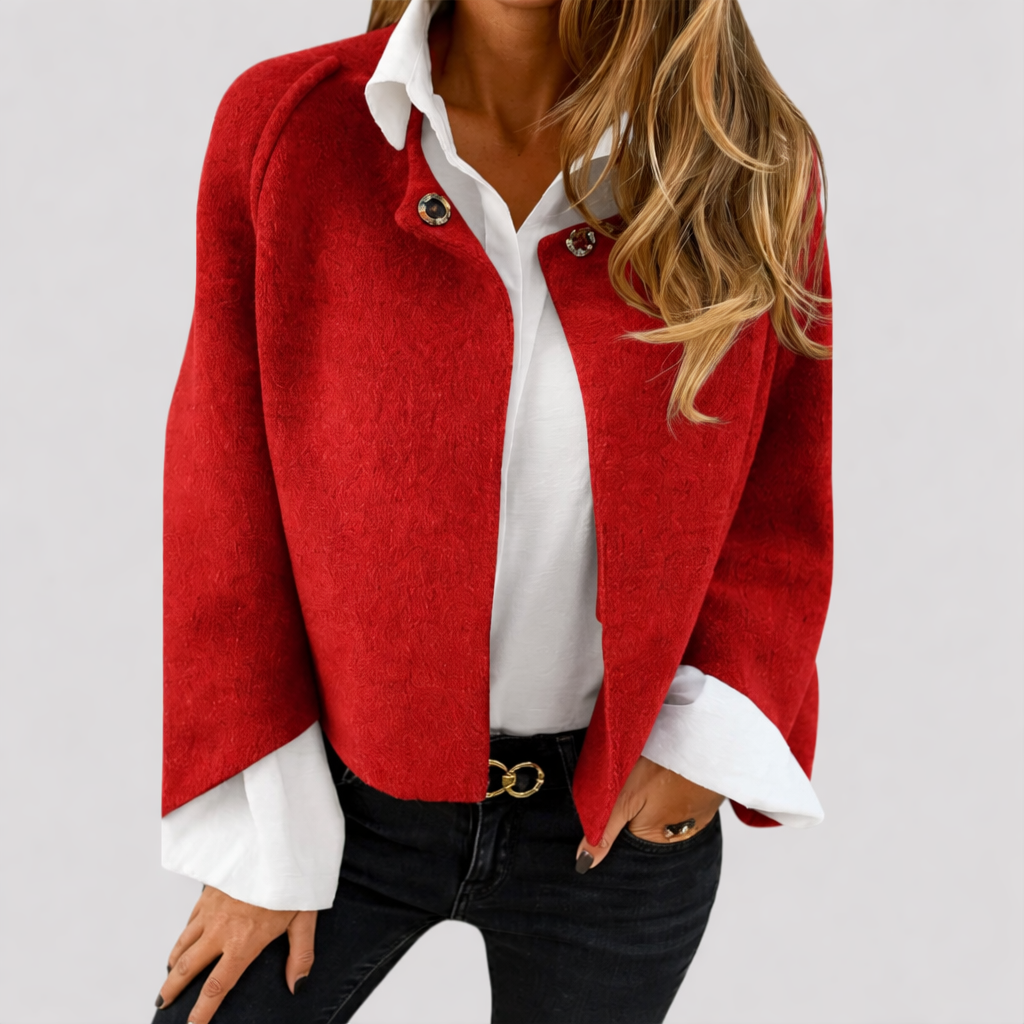 Kinga™ - Rövid cape blézer ékszer gombokkal