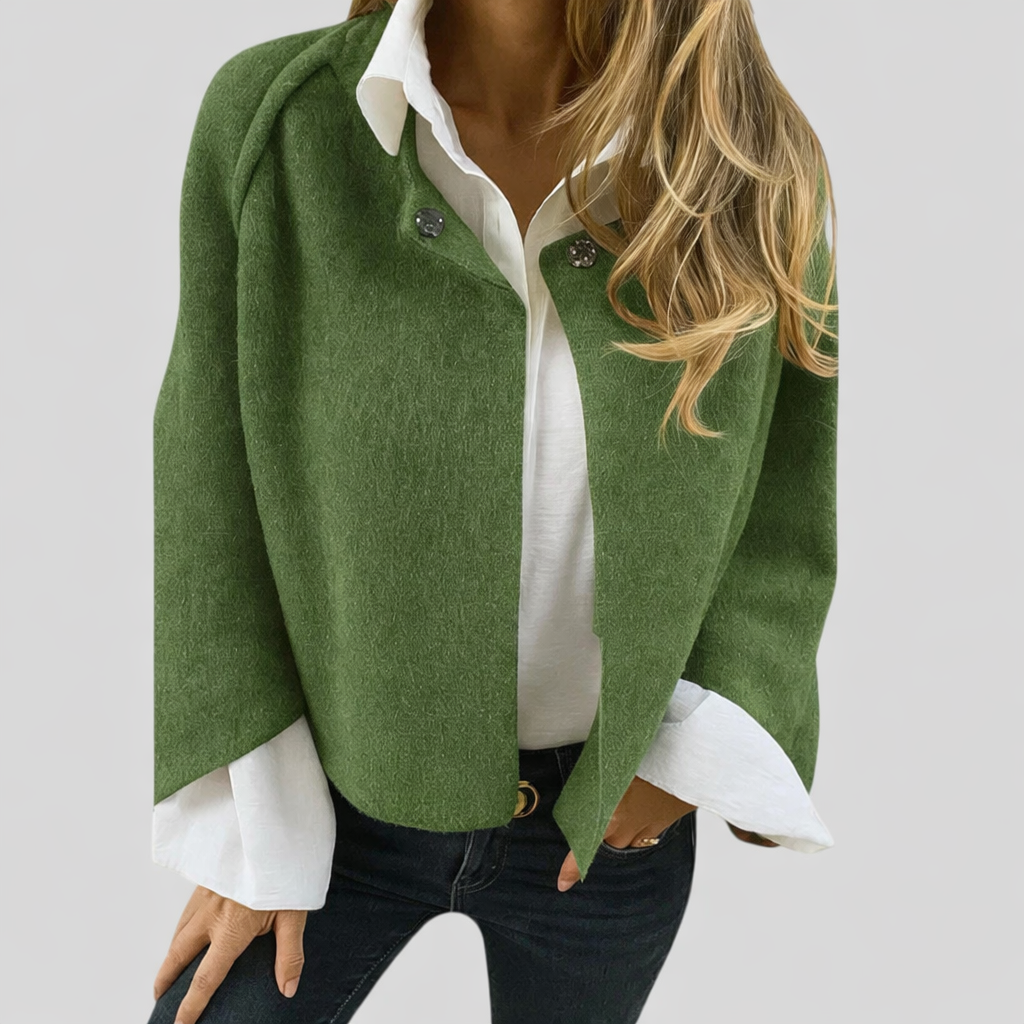 Kinga™ - Rövid cape blézer ékszer gombokkal