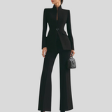 Helga™ - Magas gallérú blézer és flare nadrág szett