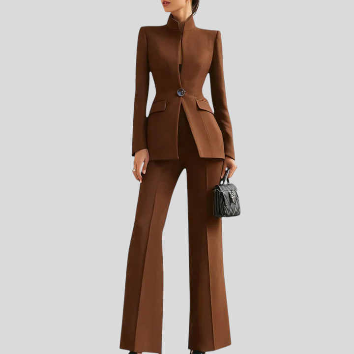 Helga™ - Magas gallérú blézer és flare nadrág szett