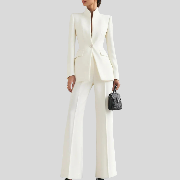 Helga™ - Magas gallérú blézer és flare nadrág szett