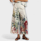 Bíborka™ - Virágmintás fodros tube top és wide leg nadrág szett