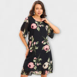 Rózsika™ - Virágmintás ruha fodros szegéllyel