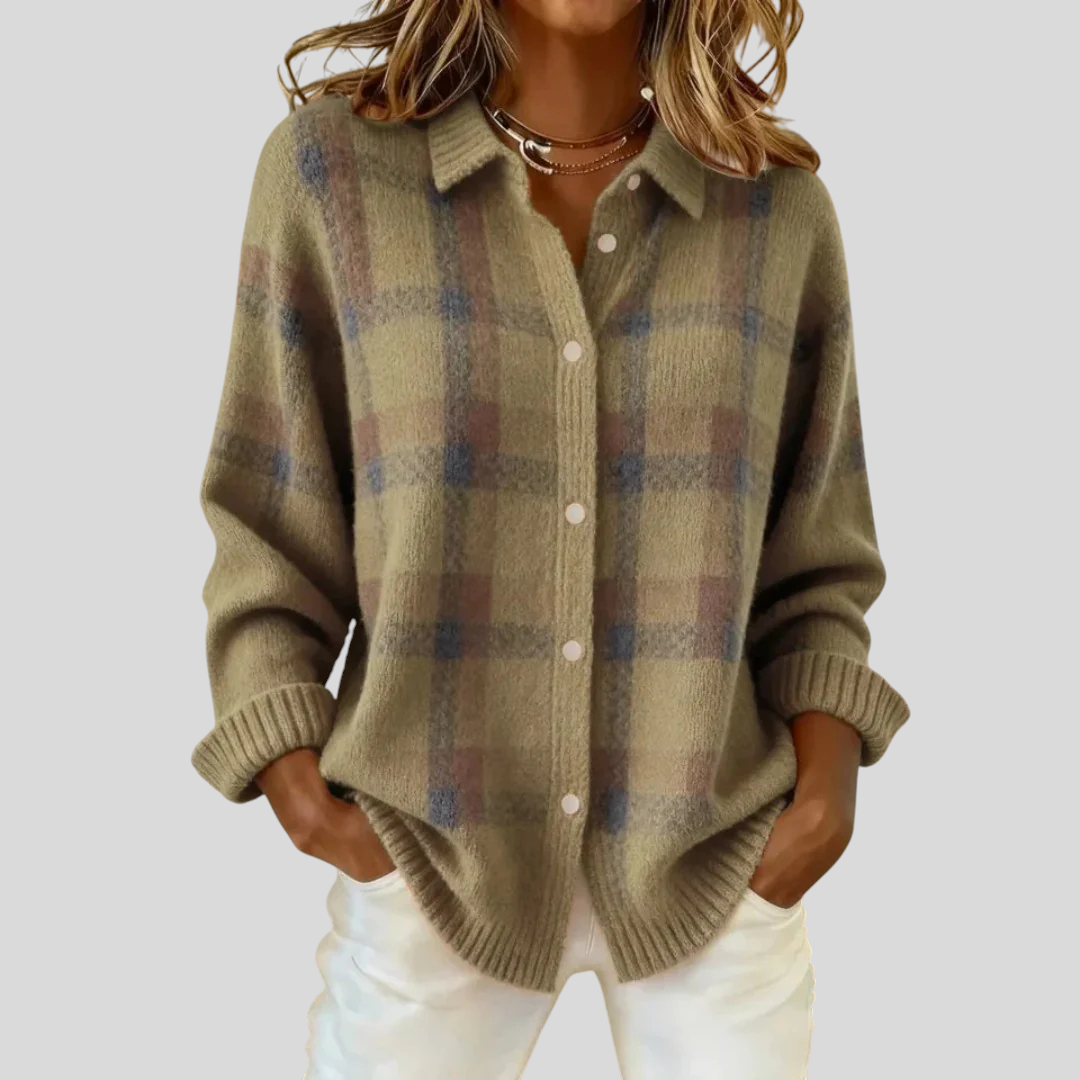 Rozália™ - Kockás kötött ing-kabát