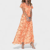 Narancs™ - Virágos maxi ruha lebegő ujjakkal