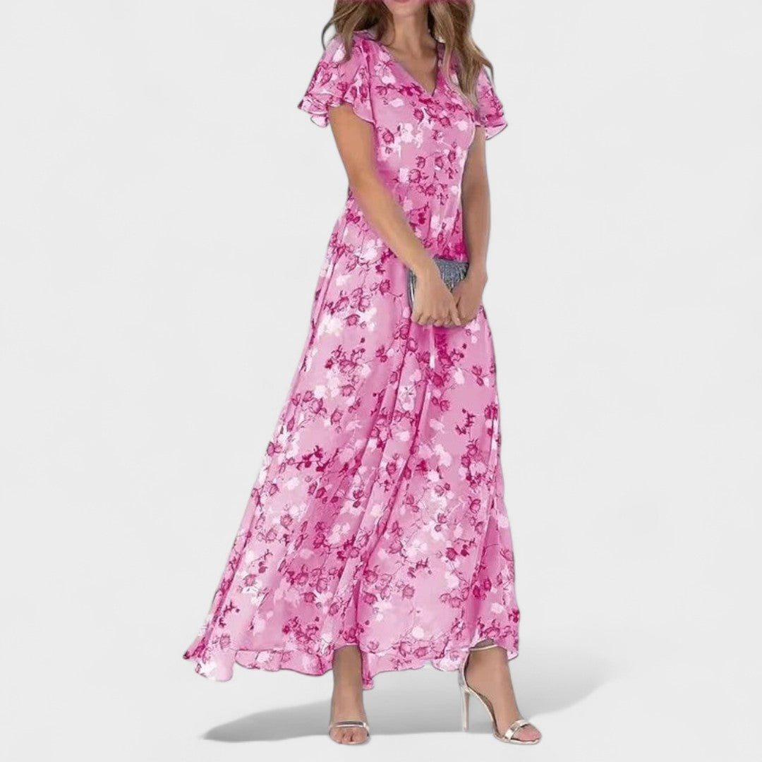 Narancs™ - Virágos maxi ruha lebegő ujjakkal