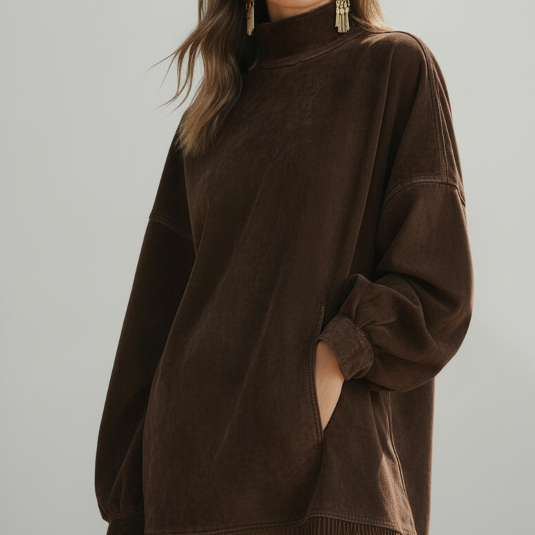 Orsolya™ - Oversized pulóver ruha rojtos szegéllyel