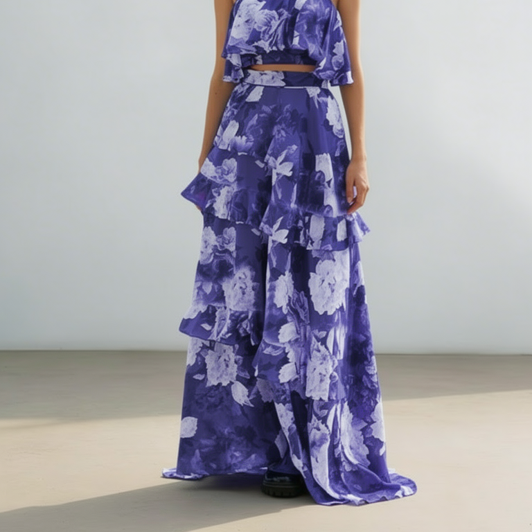 Jázmin™ - Virágmintás crop top és maxi szoknya szett