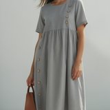 Csilla™  - Csíkos midi ruha gombokkal