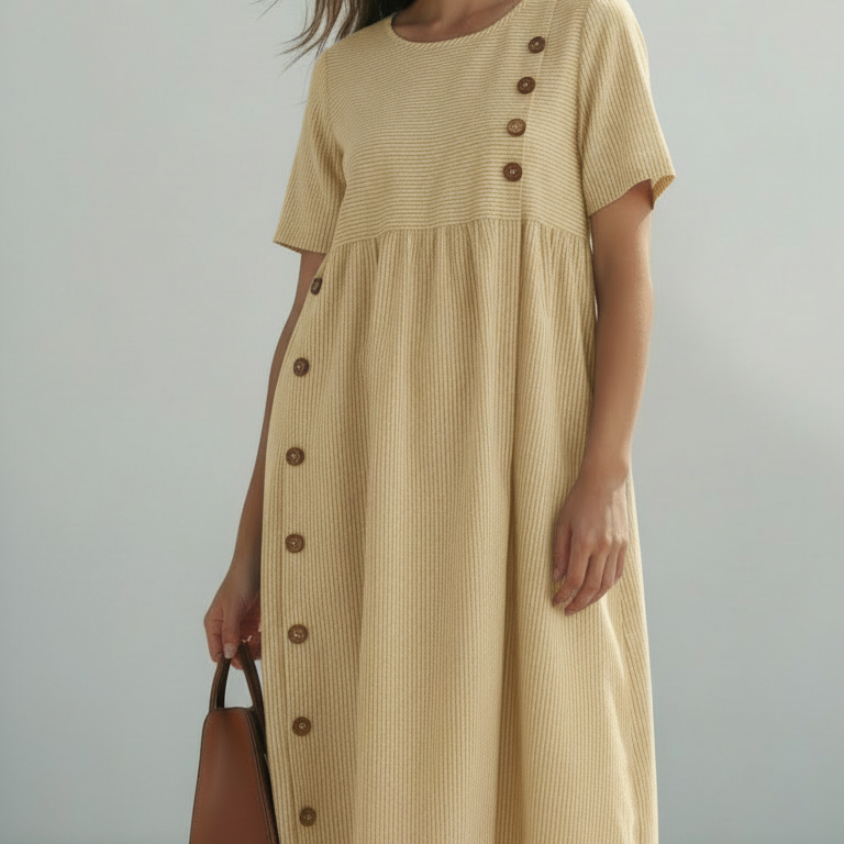 Csilla™  - Csíkos midi ruha gombokkal