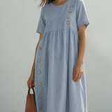 Csilla™  - Csíkos midi ruha gombokkal