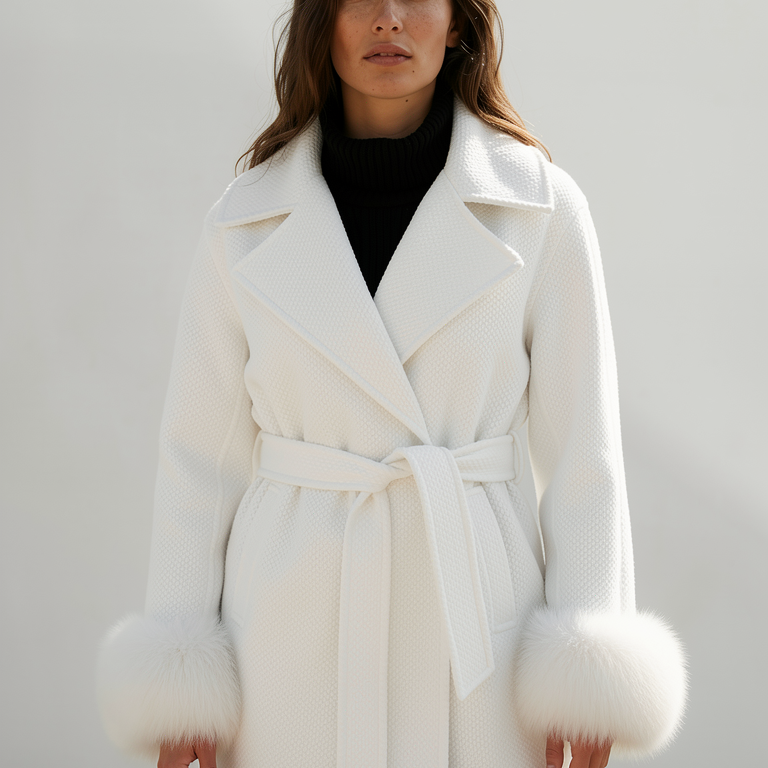 Boglárka™ - Szőrmés ujjú öves kabát