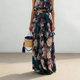 Jázmin™ - Virágmintás crop top és maxi szoknya szett