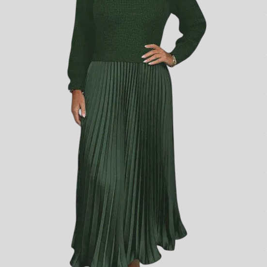 Krisztina™ - Kötött ruha pliszírozott szoknyával