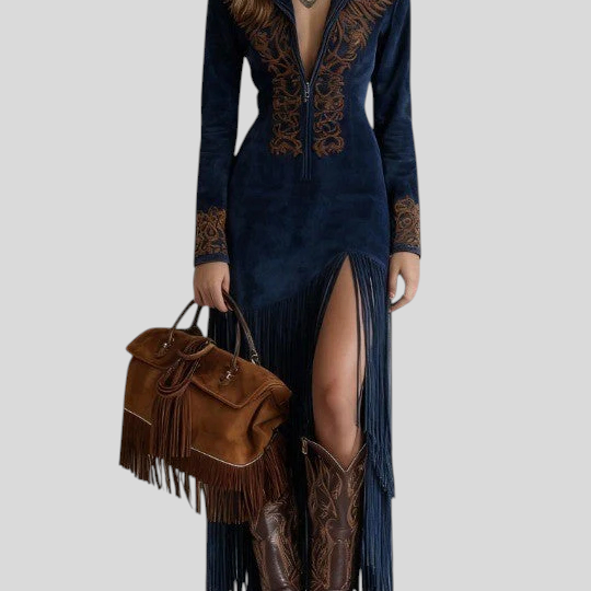 Hanna™ - Hímzett western ruha rojtokkal