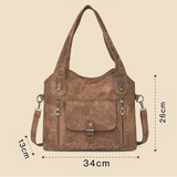 Orsolya™ - Nagy mosott bőr táska zsebekkel